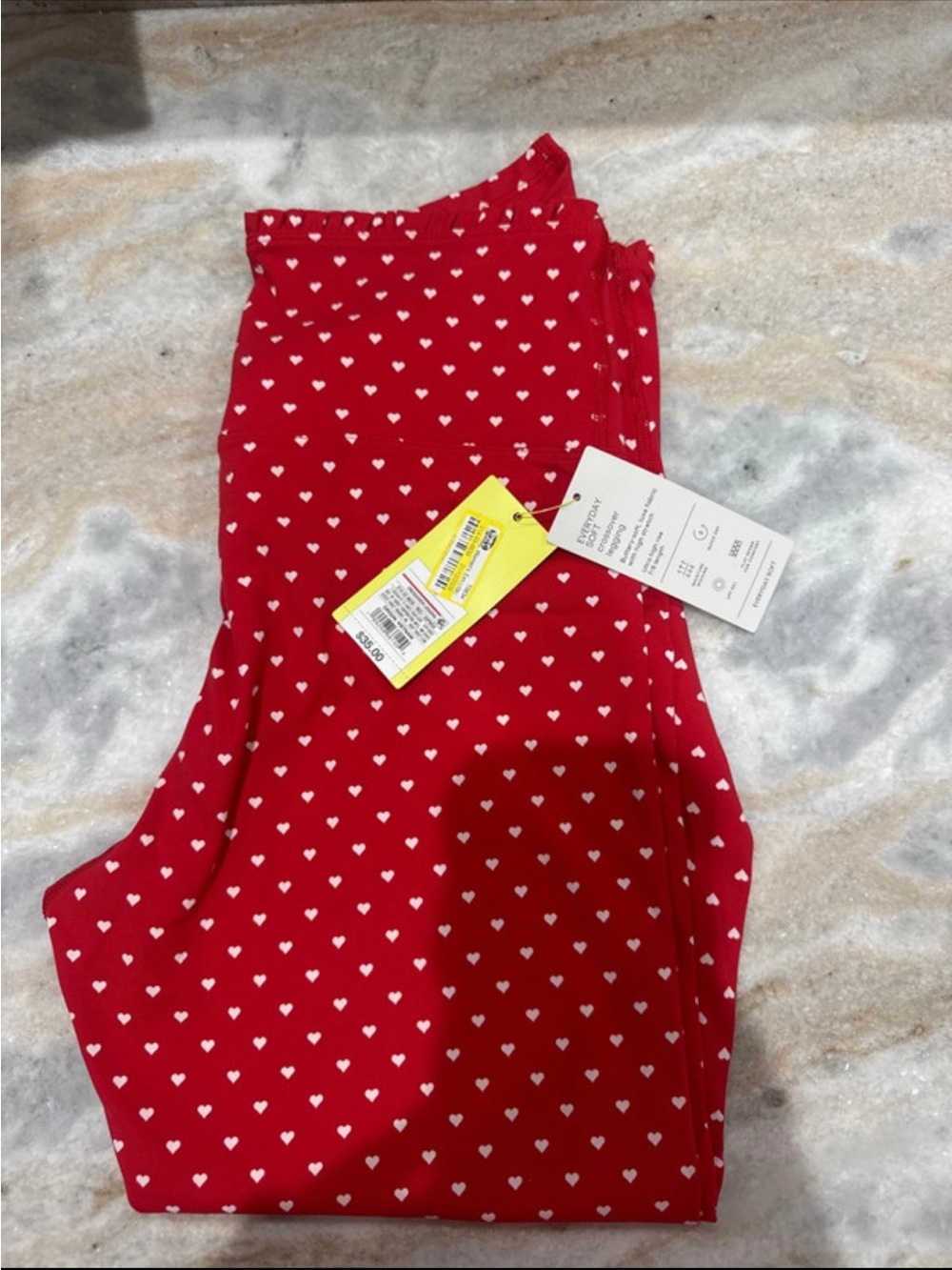 all in motion Red Leggings with White Heart Print size large 🆕
